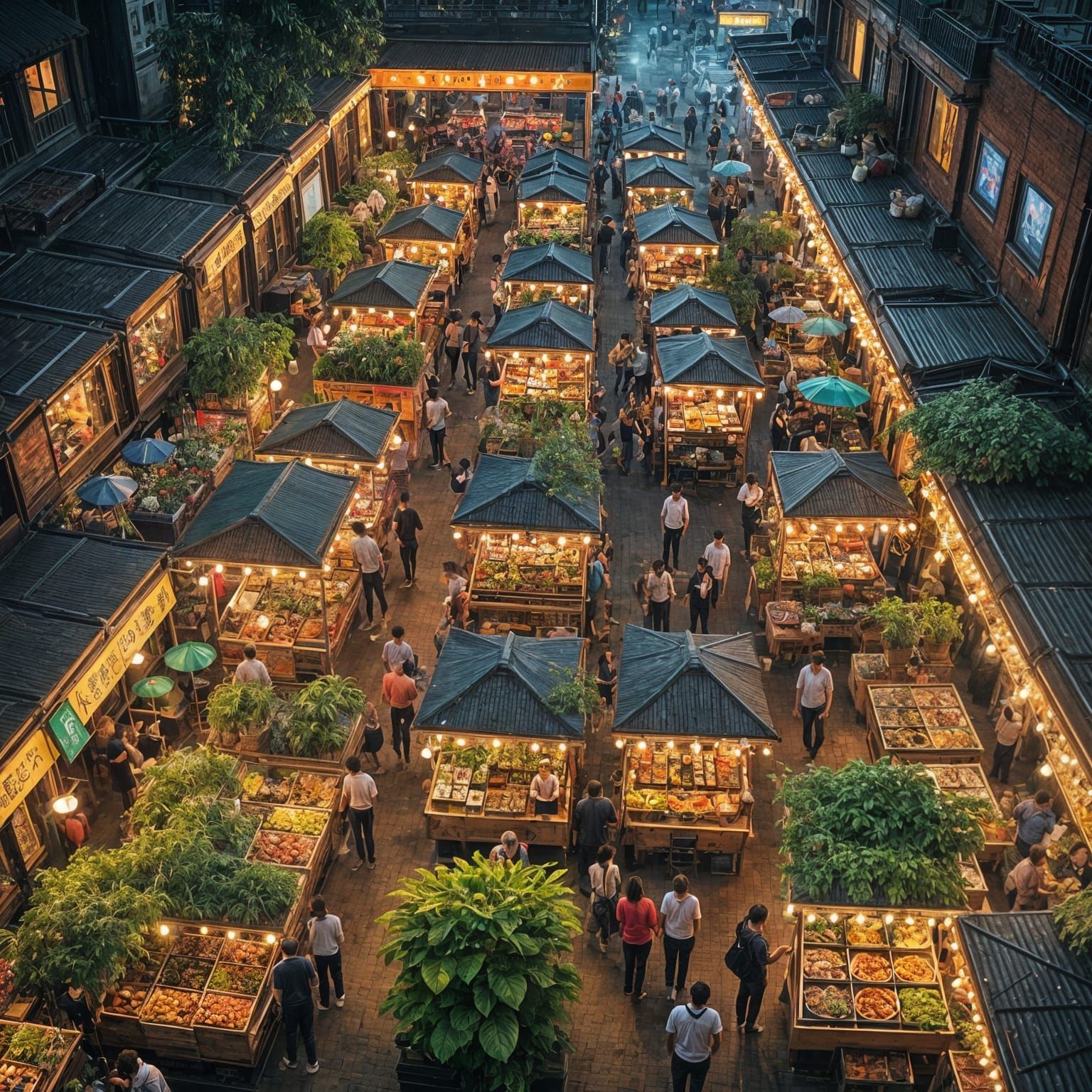 Luminous Night Market with Glowing Food Stalls