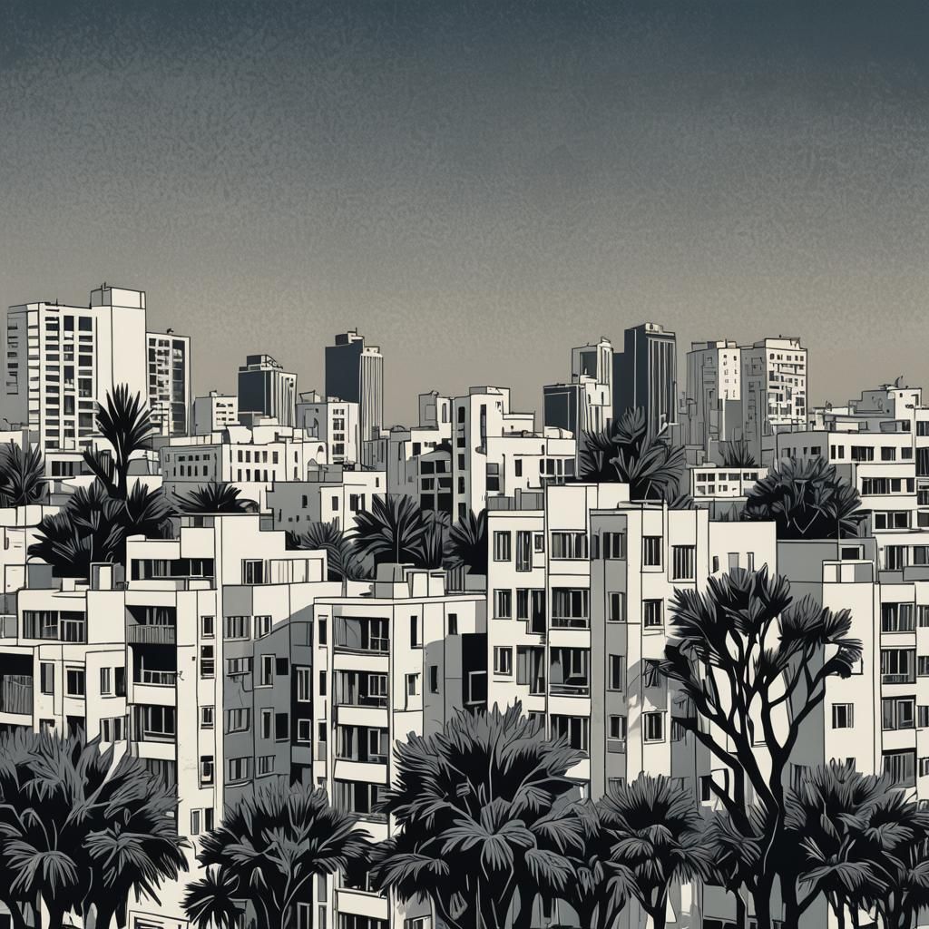 Monochromatic art. Tel Aviv at first light.