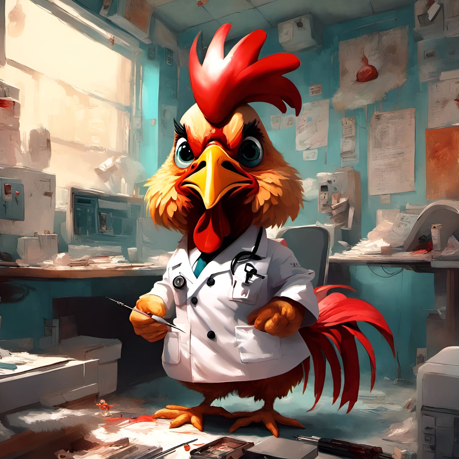 Chibi Rooster Nurse in Doctor's Office