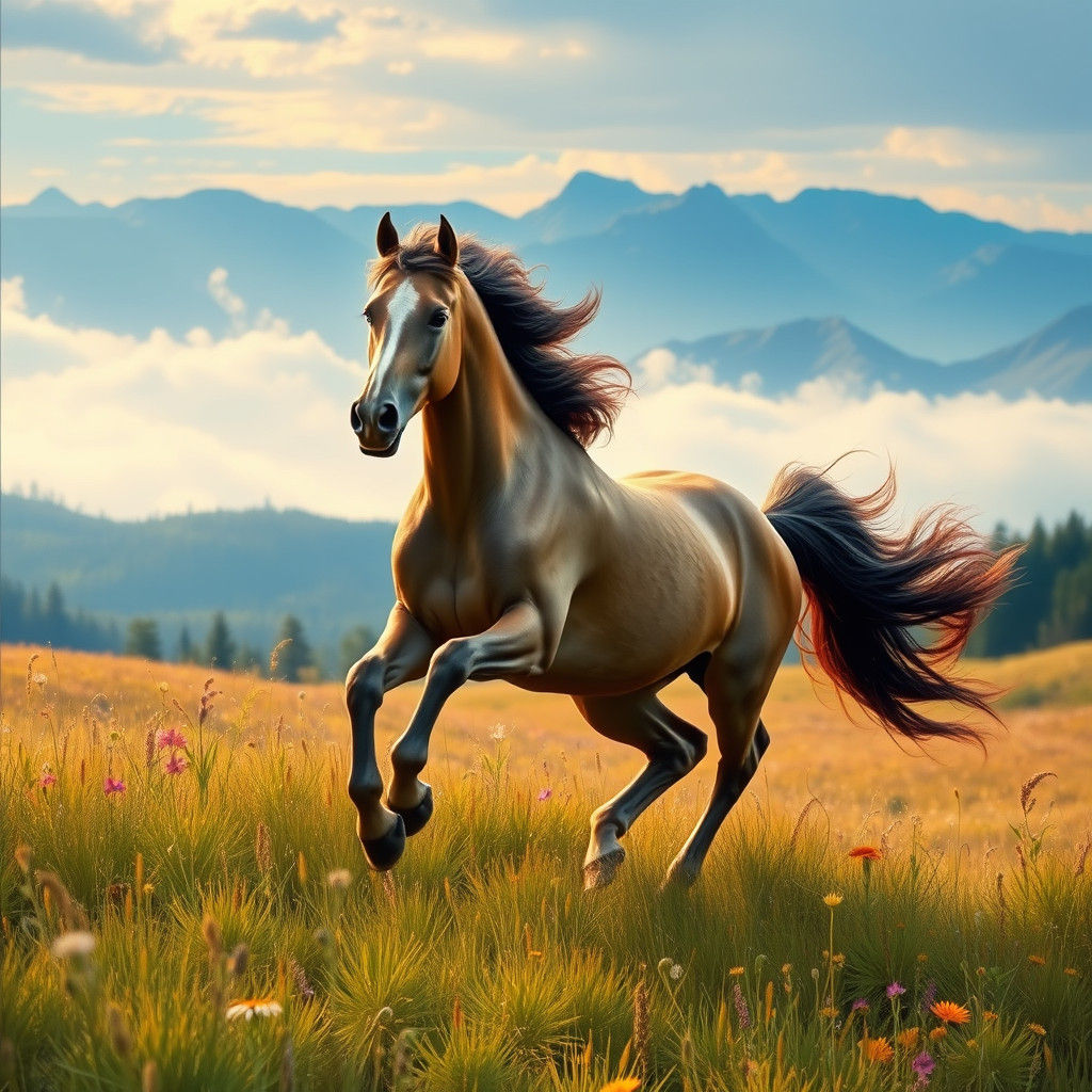 Majestic Horse Galloping Freely in Dreamy Landscape
