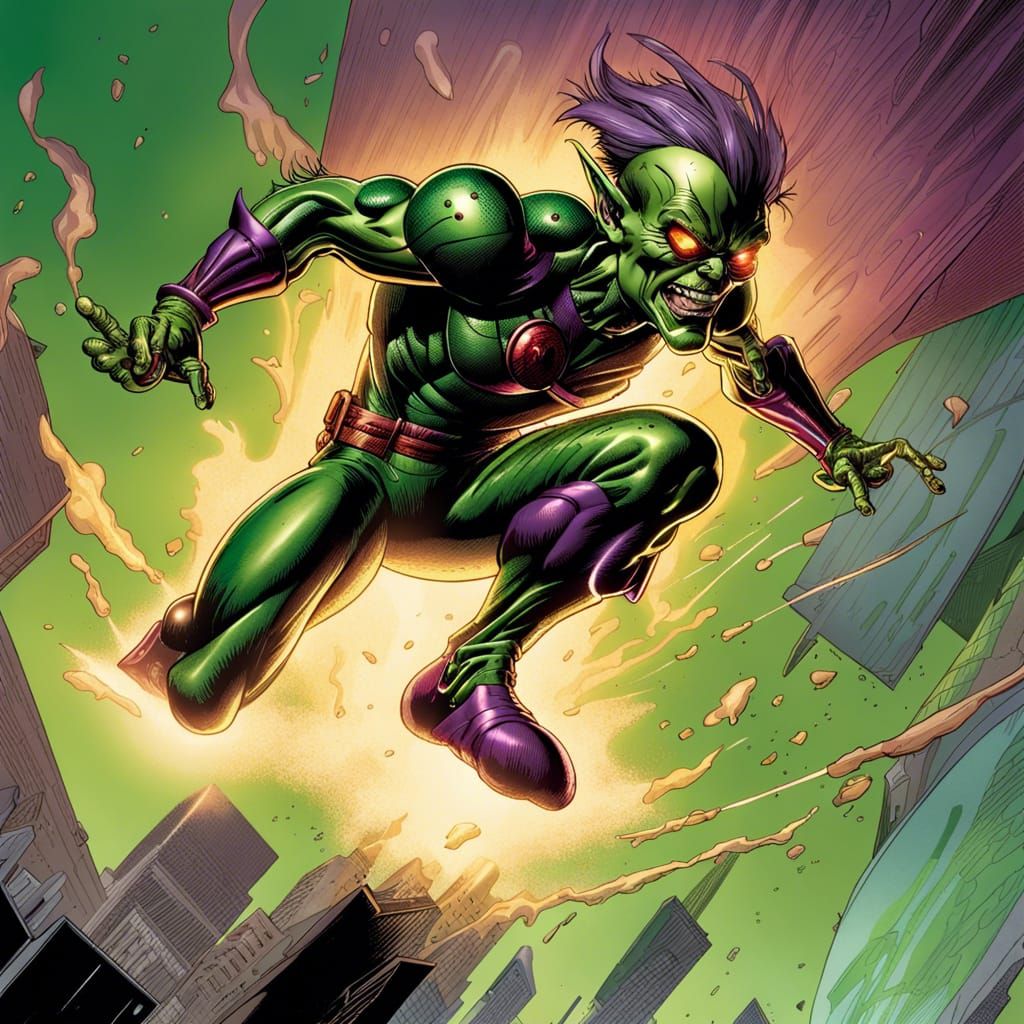 Green Goblin Gliding with Toxic Explosion: Hyperrealistic Co...