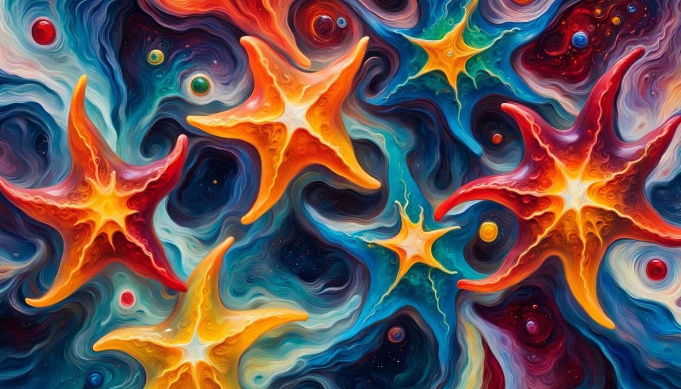 Celestial Stars in Abstract Impasto Painting