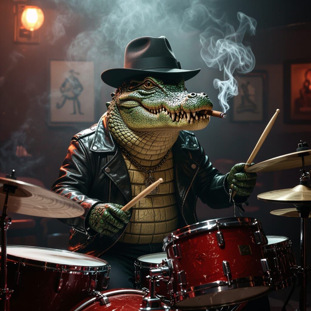 Crocodile Jazz Drummer in Film Noir Style