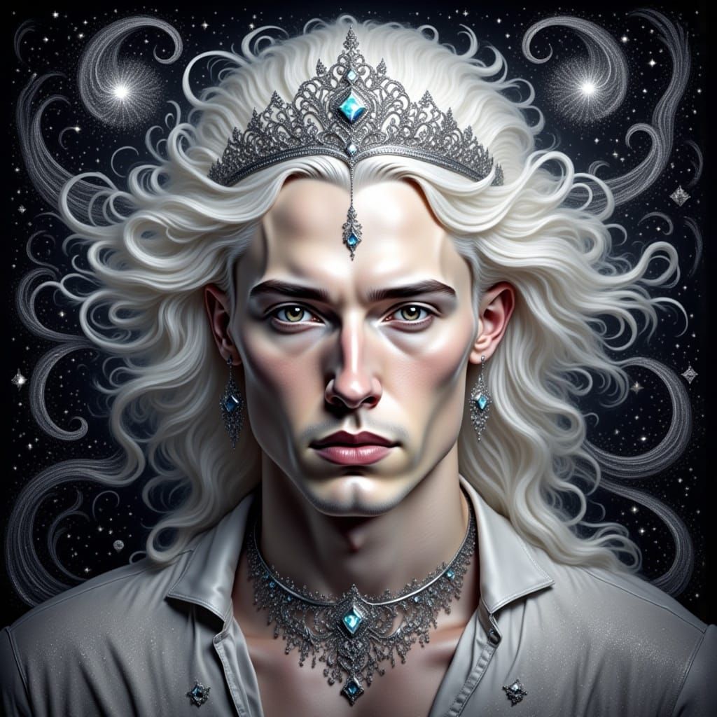 Portrait of Young Man with Swirling Hair