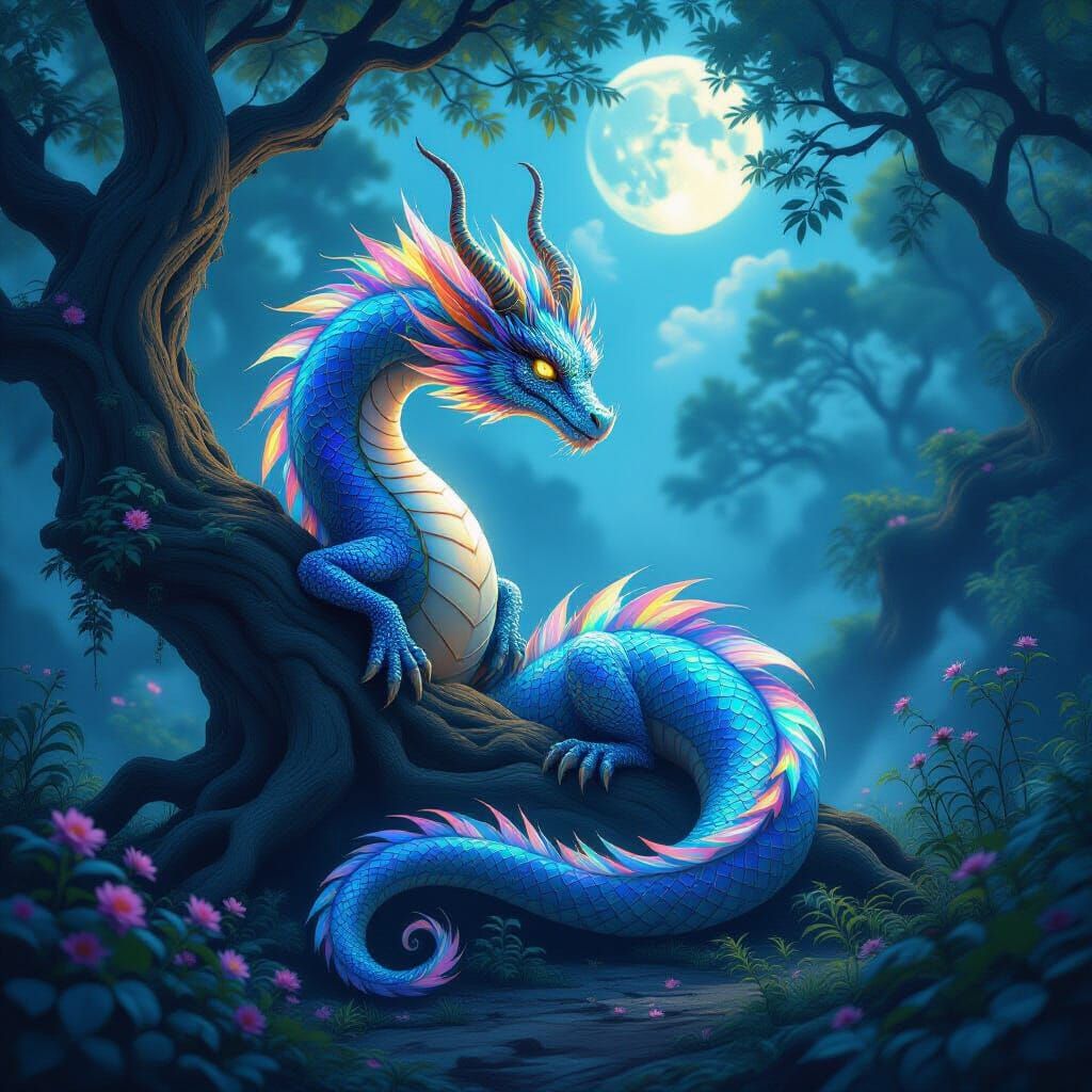 Bioluminescent Dragon in Fairy Grove: Hyperrealistic Fantasy...