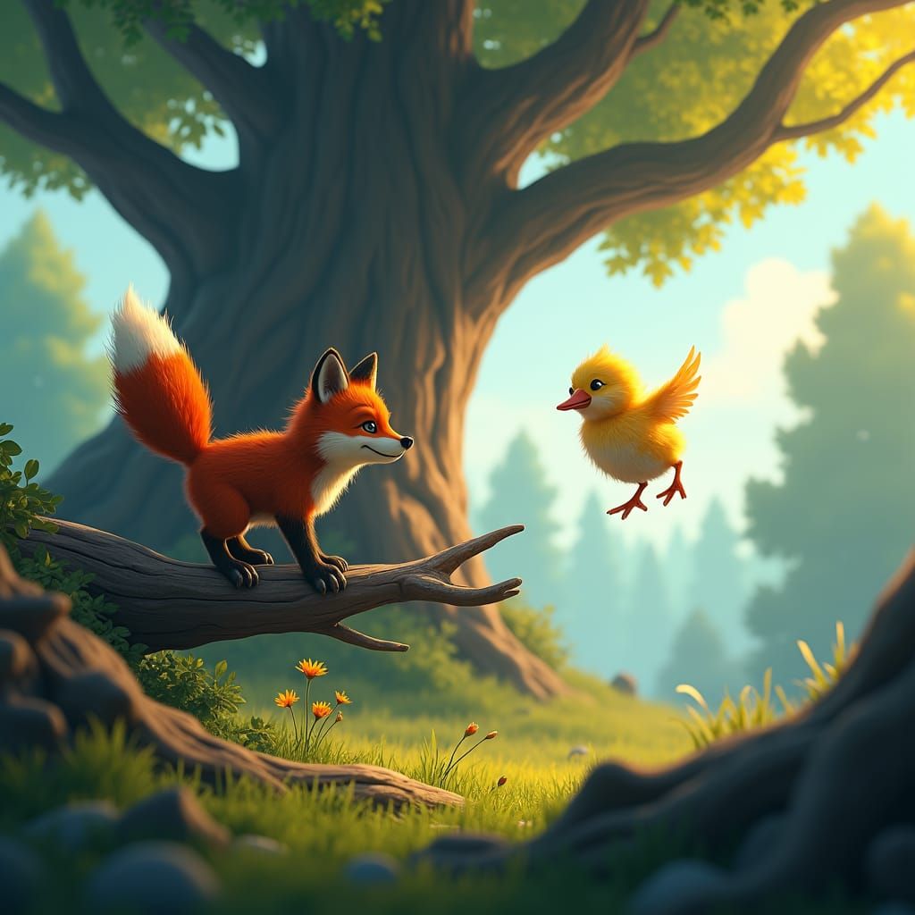 Chick's Surprise Fall: A Detailed Matte Painting