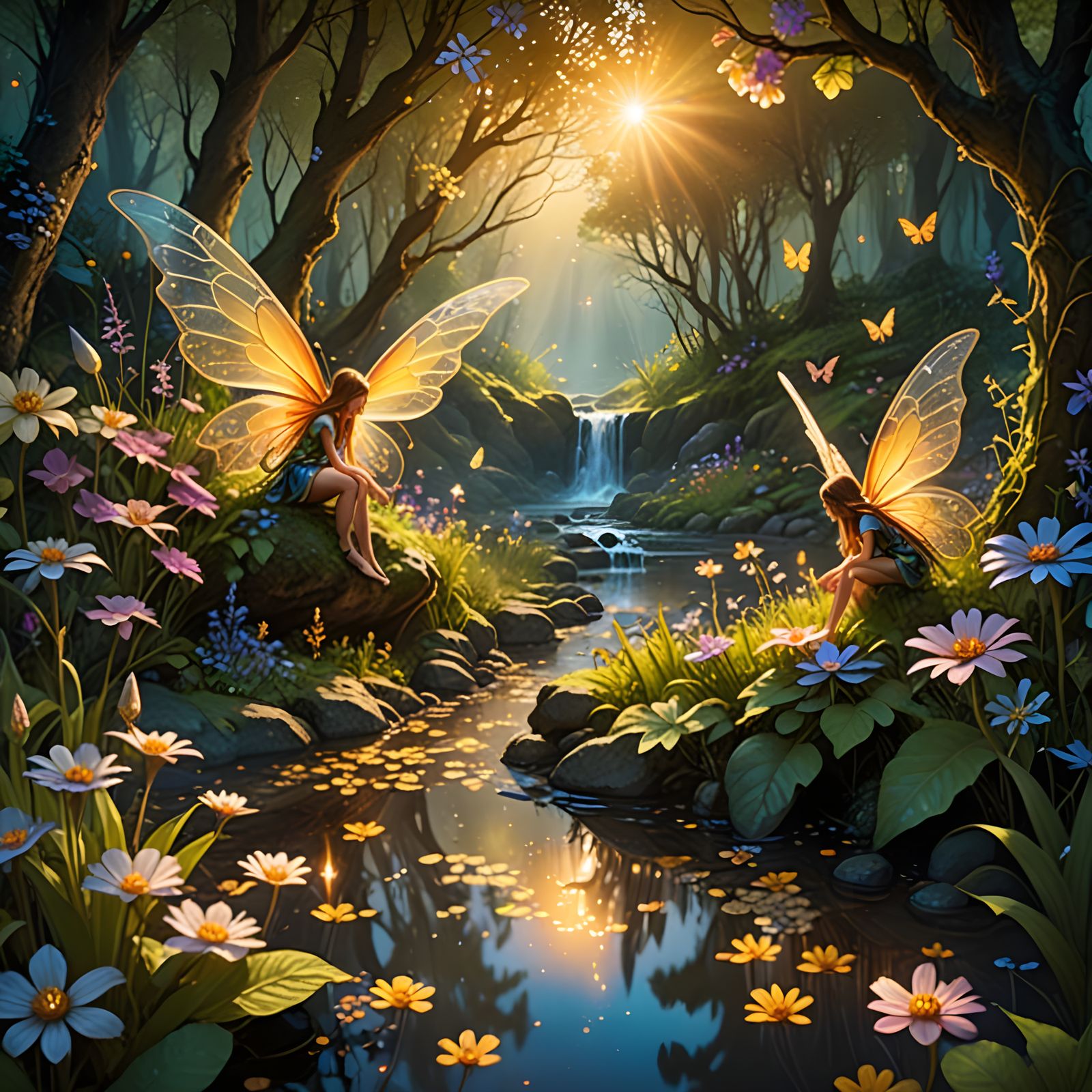 Mystical Bioluminescent Forest Fairies at Twilight
