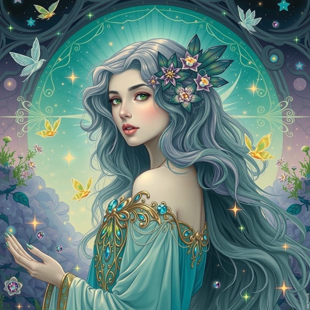 Enchanted Garden: Mystical Woman in Art Nouveau