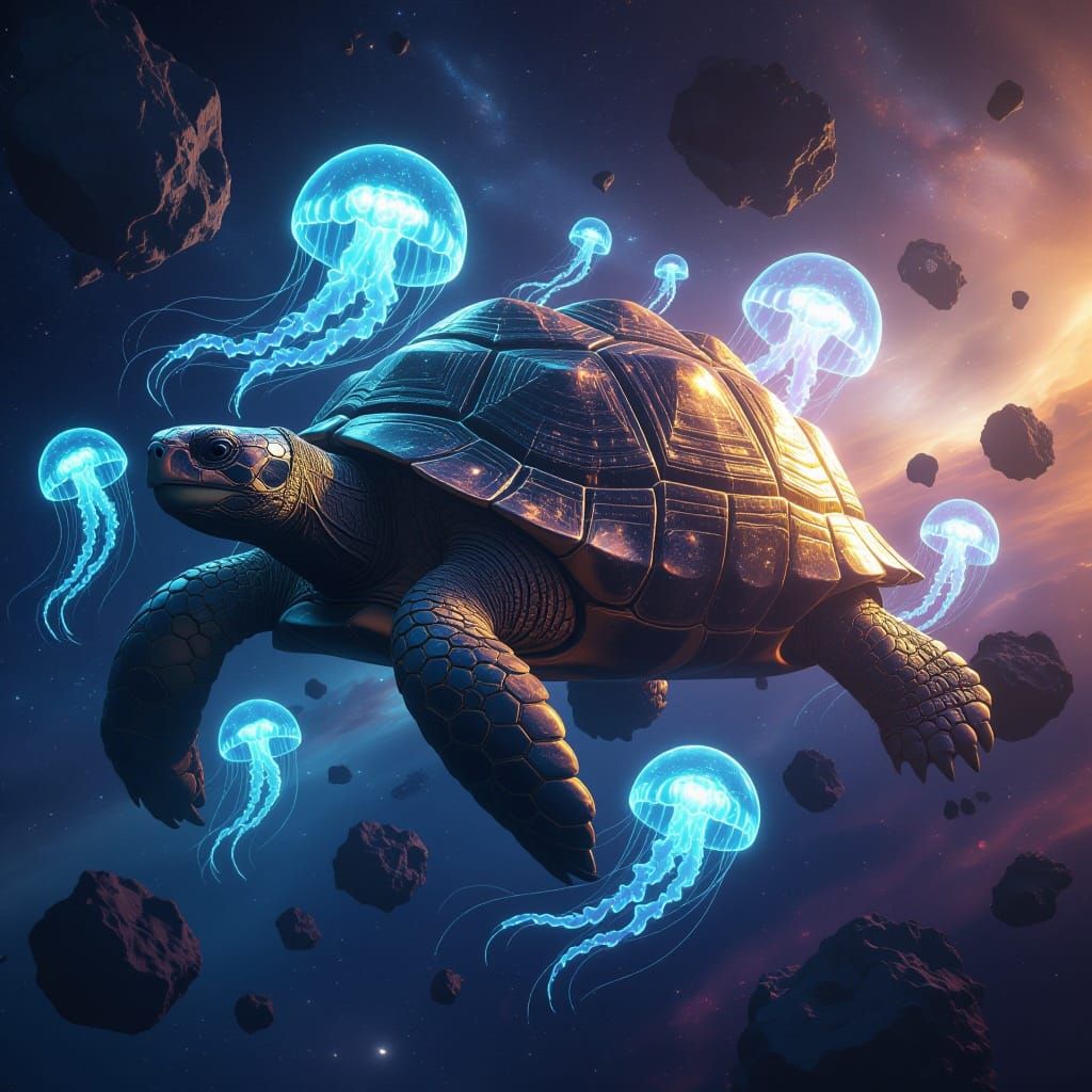 Cosmic Tortoise Drifting Through Nebulae