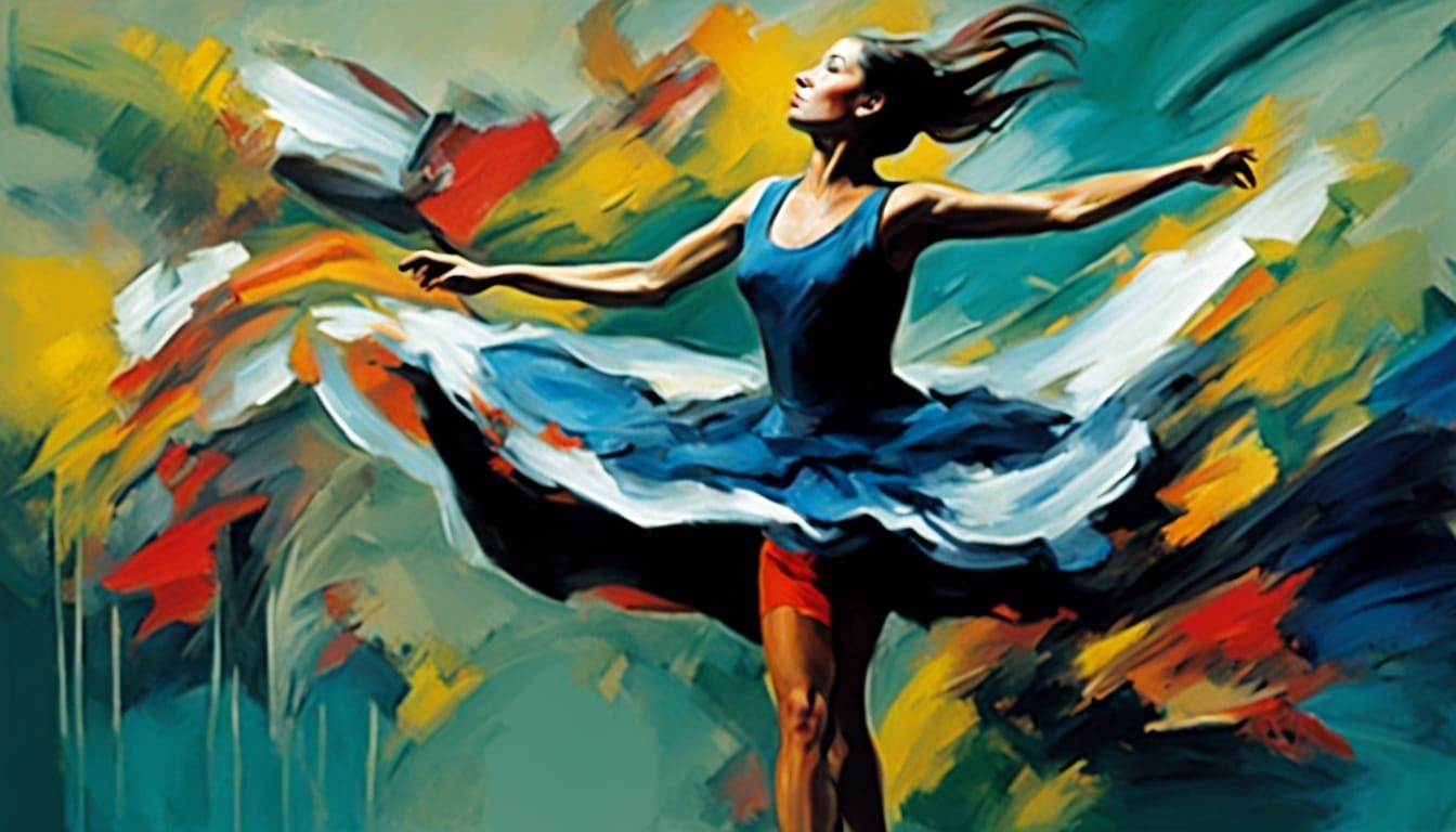 Expressive Dancer in Vibrant Swimsuit, Thick Oil Paint Textu...