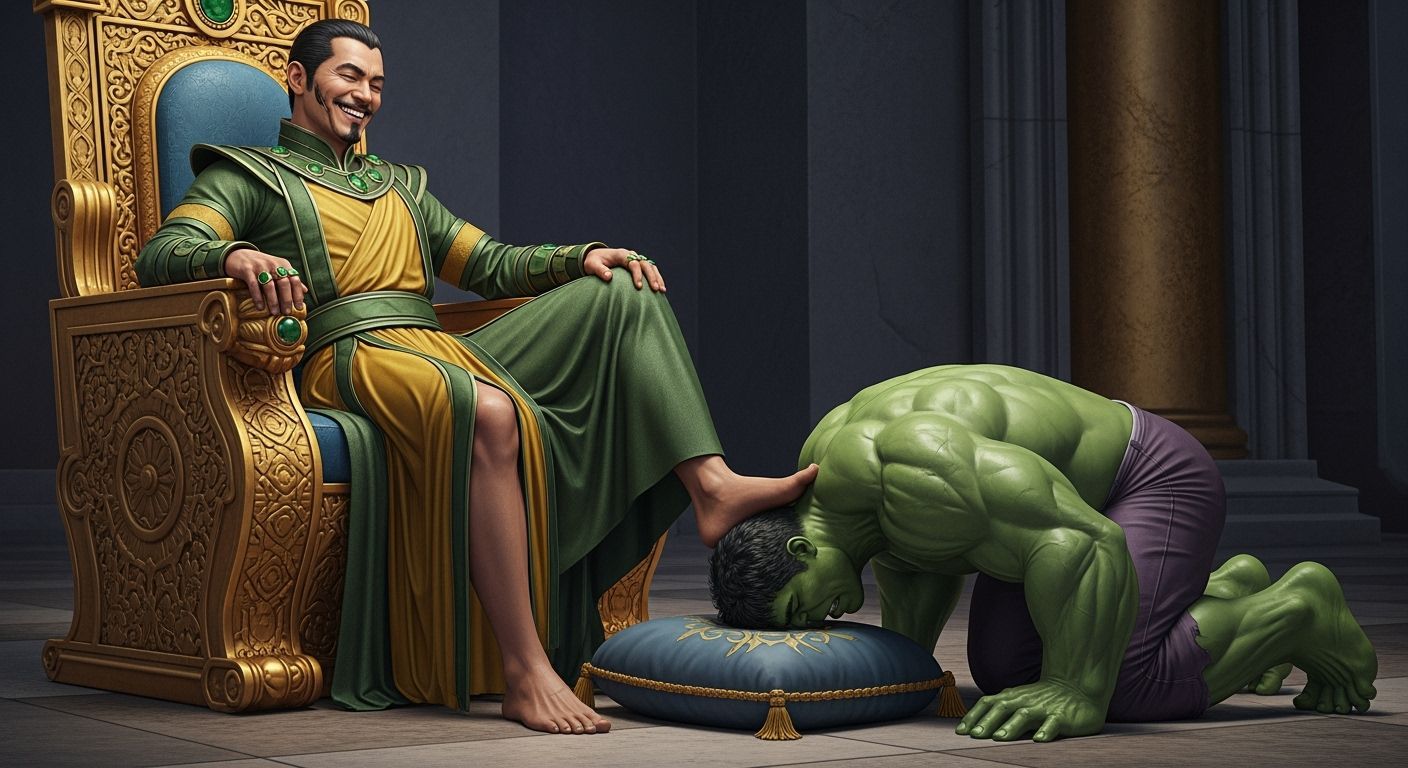 Marvel's Mandarin Enthroned, Crushing the Hulk