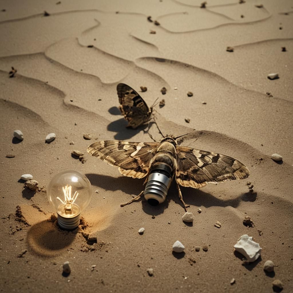 Moth and Man Trapped in Light Bulb: Cinematic Still