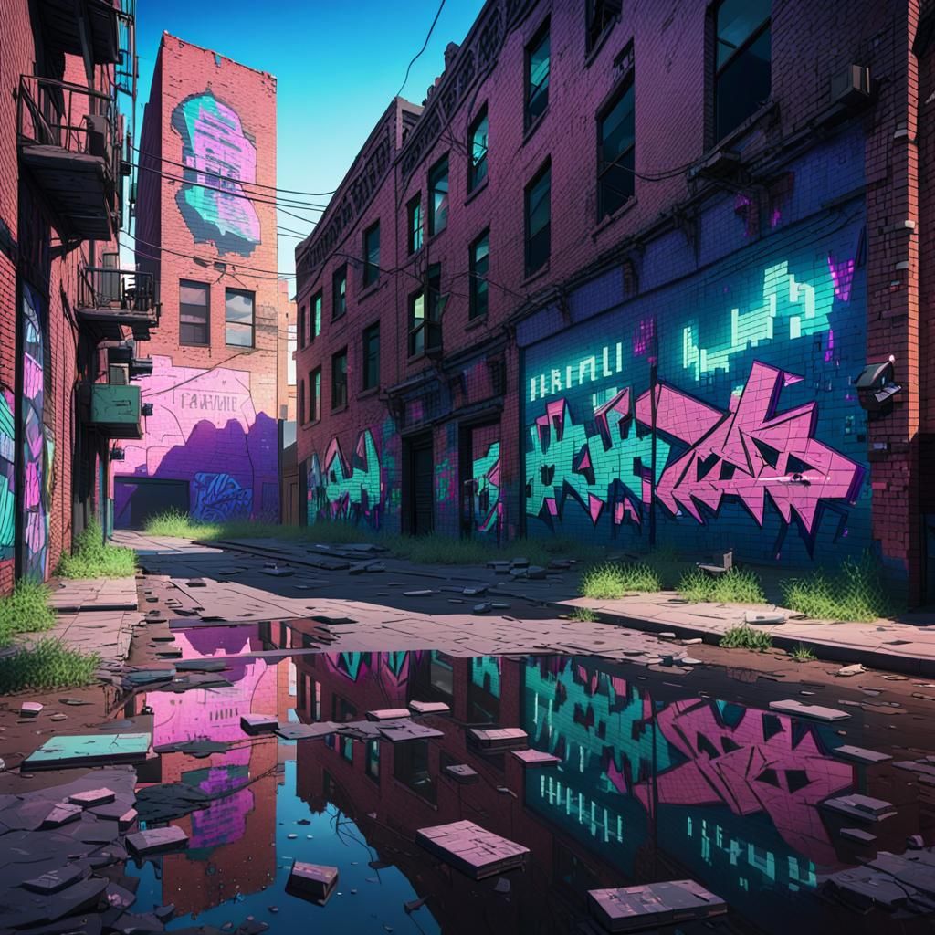 Cyberpunk Cityscape with Neon Graffiti