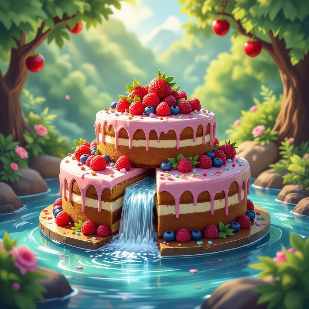 Vineyard Cake with Waterfall in Candyland Style