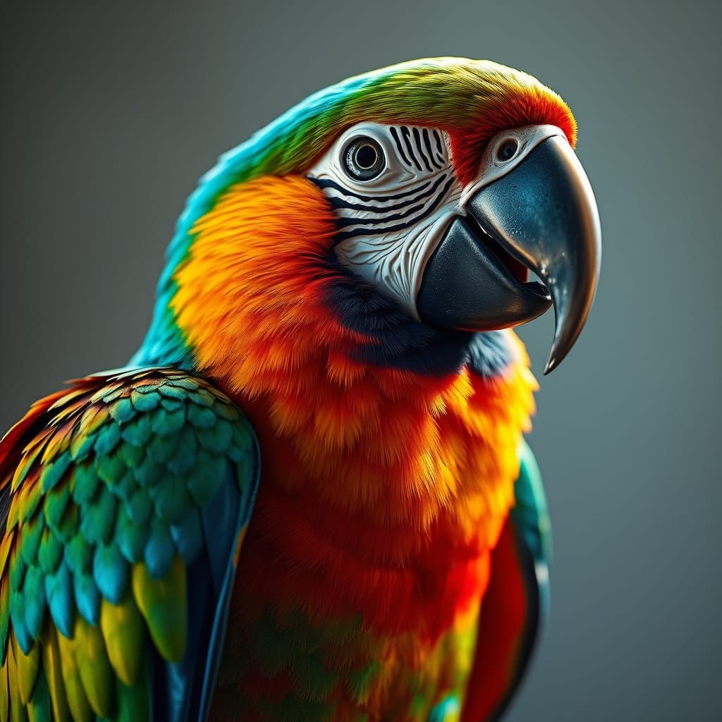 Chrome Macaw Parrot in Metallic 3D Rendering