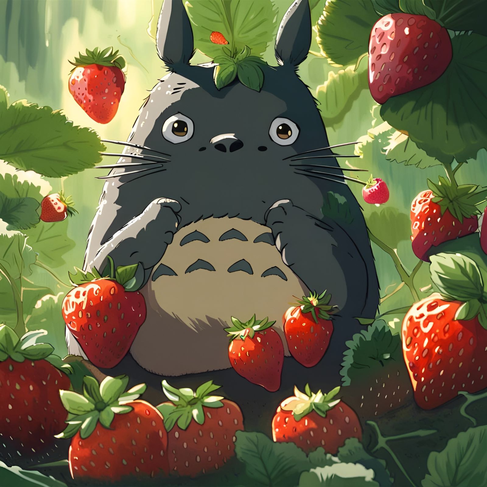 Totoro in Strawberry Field: Studio Ghibli Style
