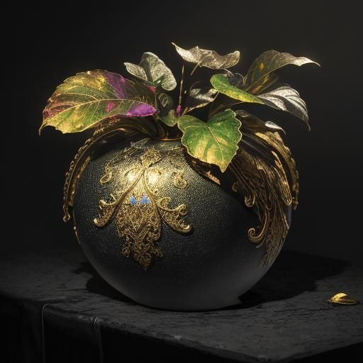 Luminous Multicolored Apple on Black Background