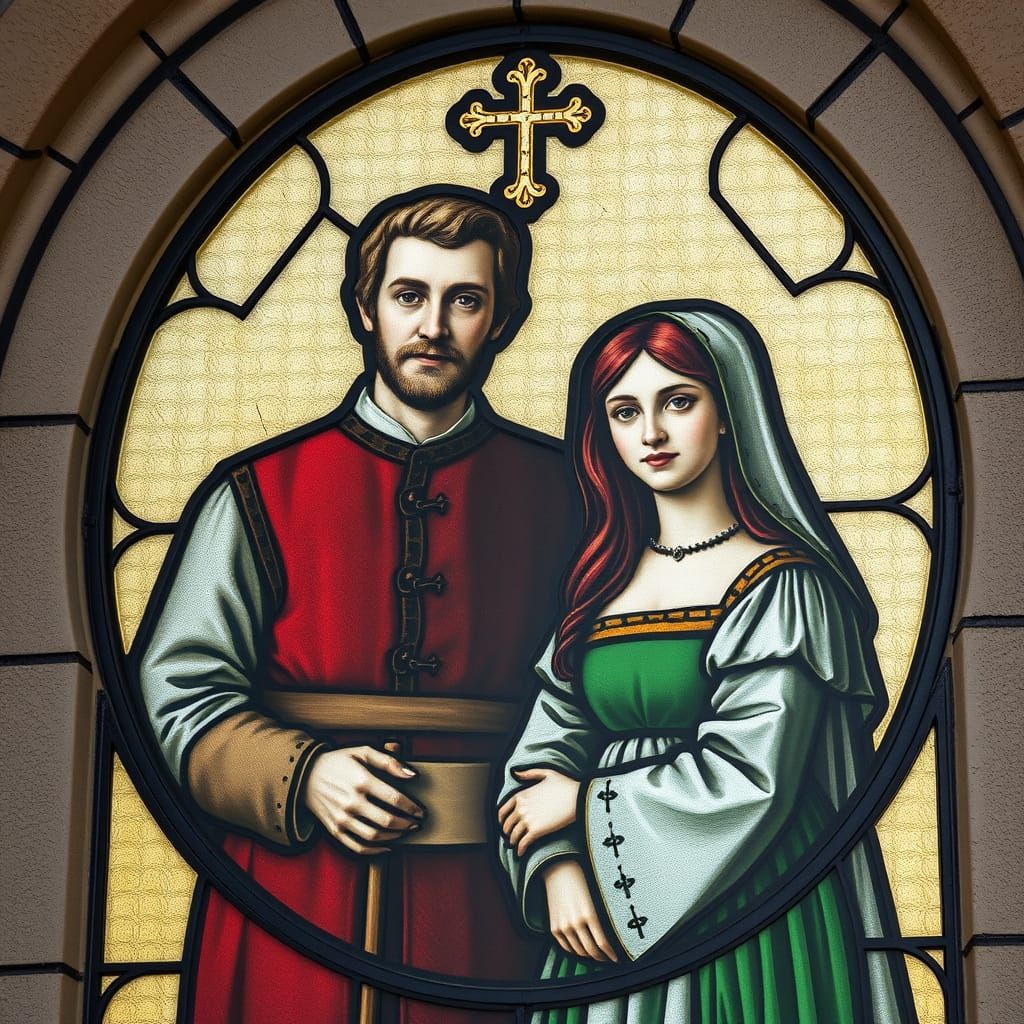 Medieval Couple in Gothic Stained Glass