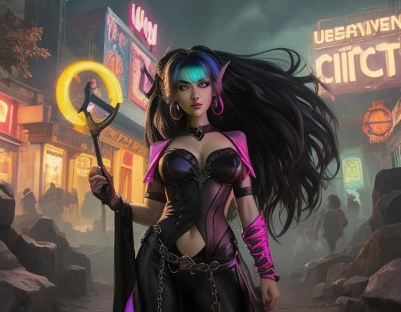 Fantasy Demonesses Conspire in Neon Underground Lair