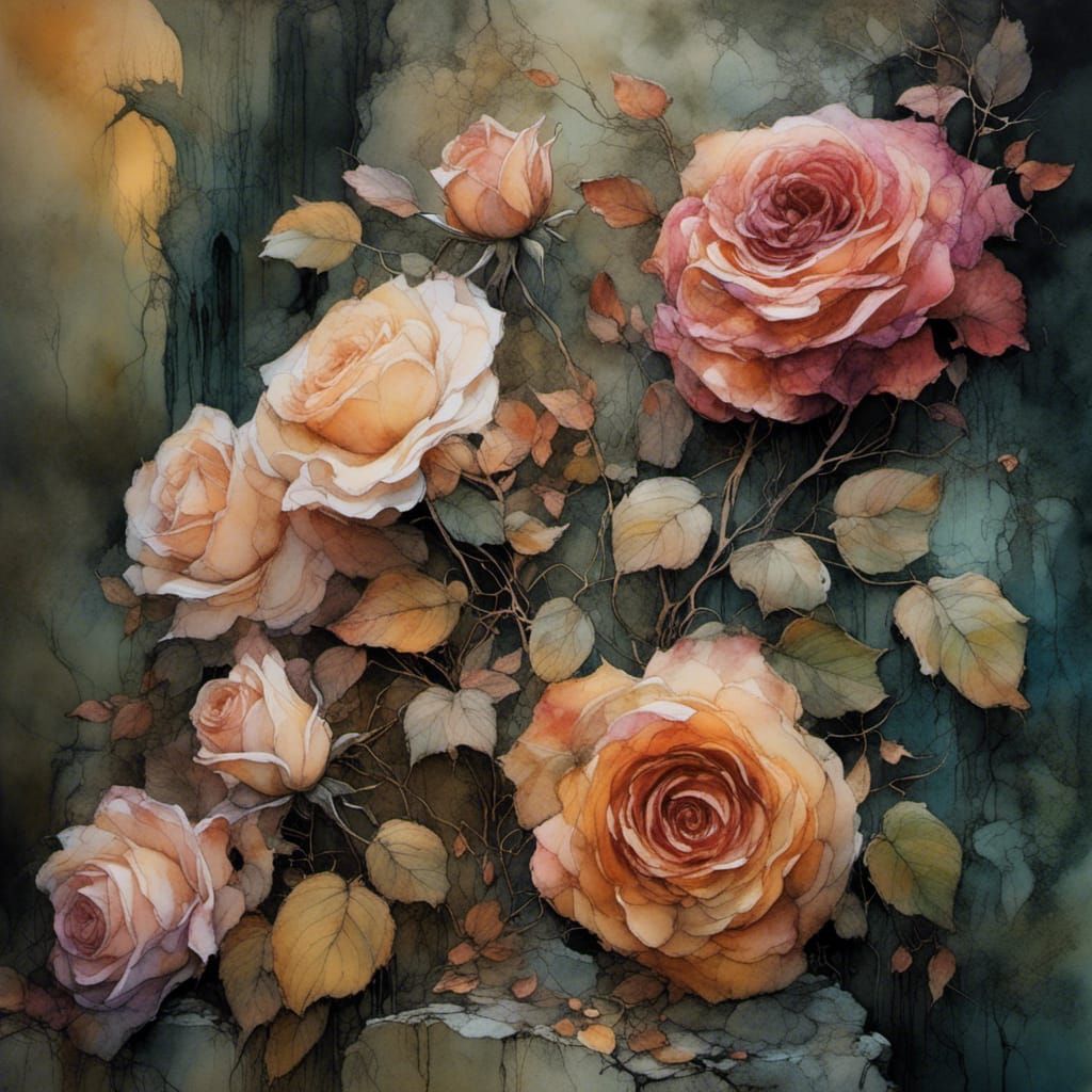 Hand Climbing Roses in Alcohol-Ink Style