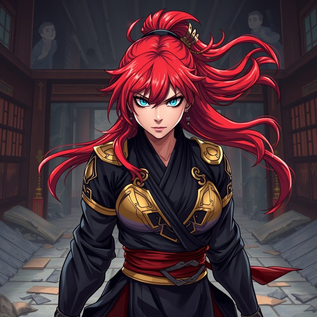 Anime-Style Portrait of a Fiery Red Haired Martial Artist