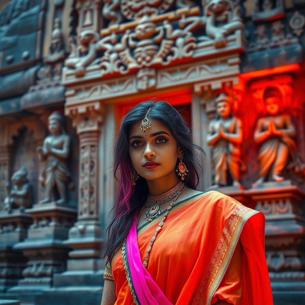Enchanted Indian Goddess Emerges Before Ancient Temple in Ne...