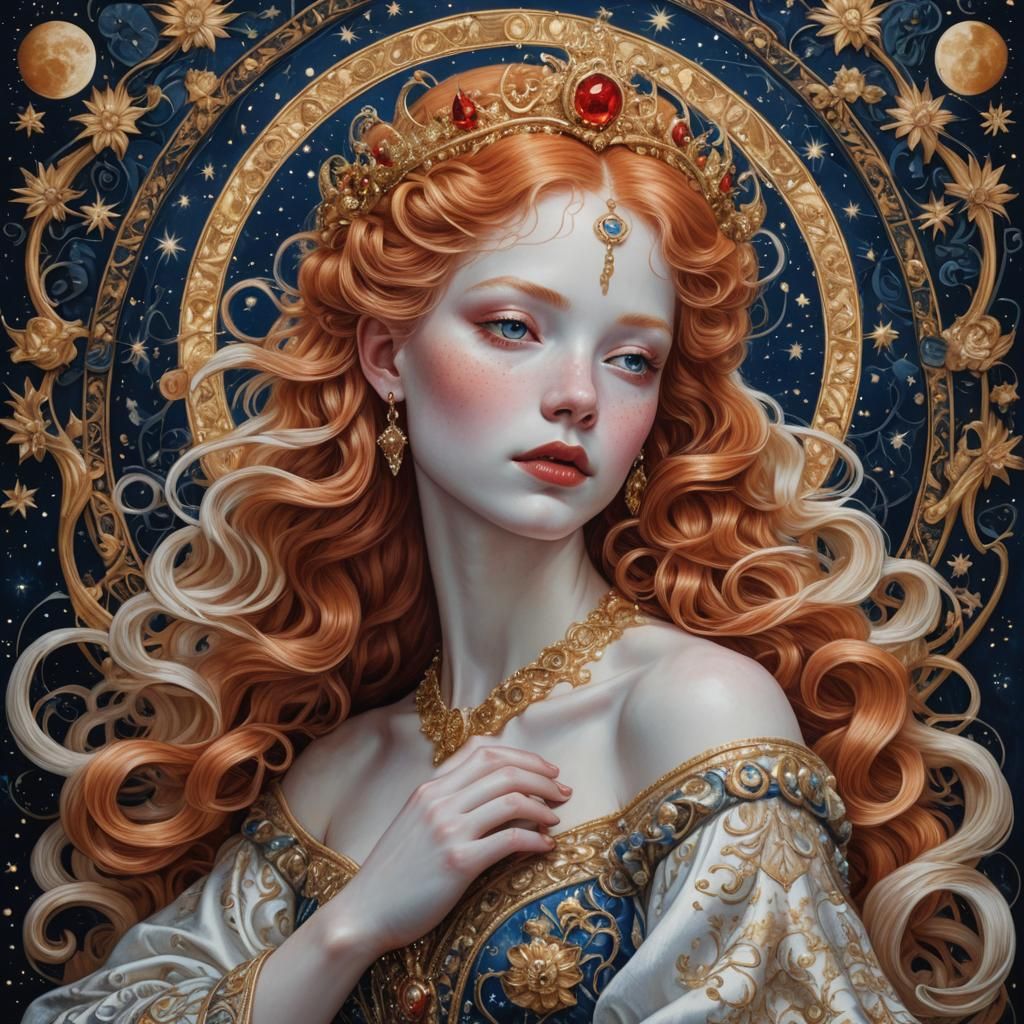 Baroque Albino Princess Cradling the Moon