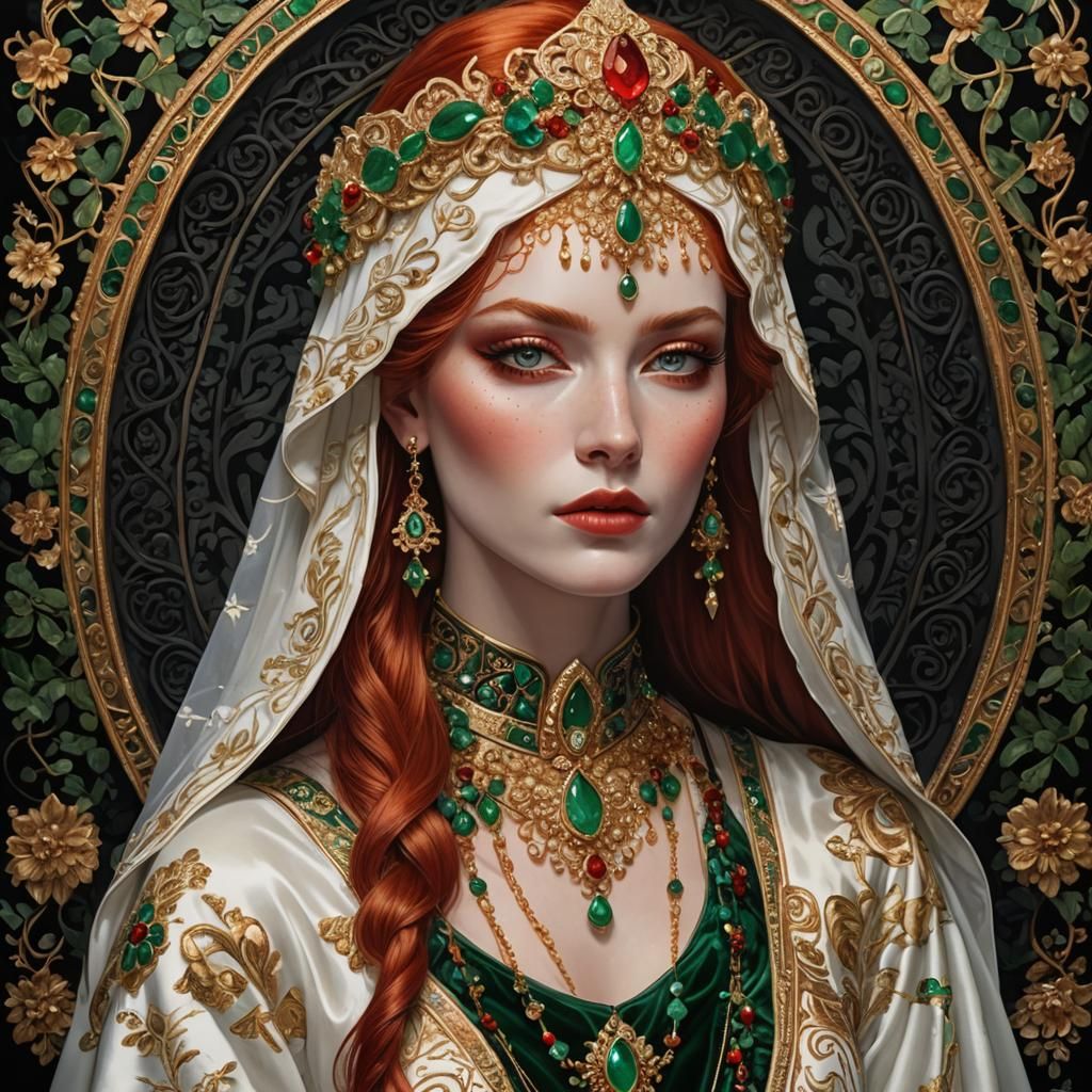 Red-Haired Noble Lady Portrait in Art Nouveau Style