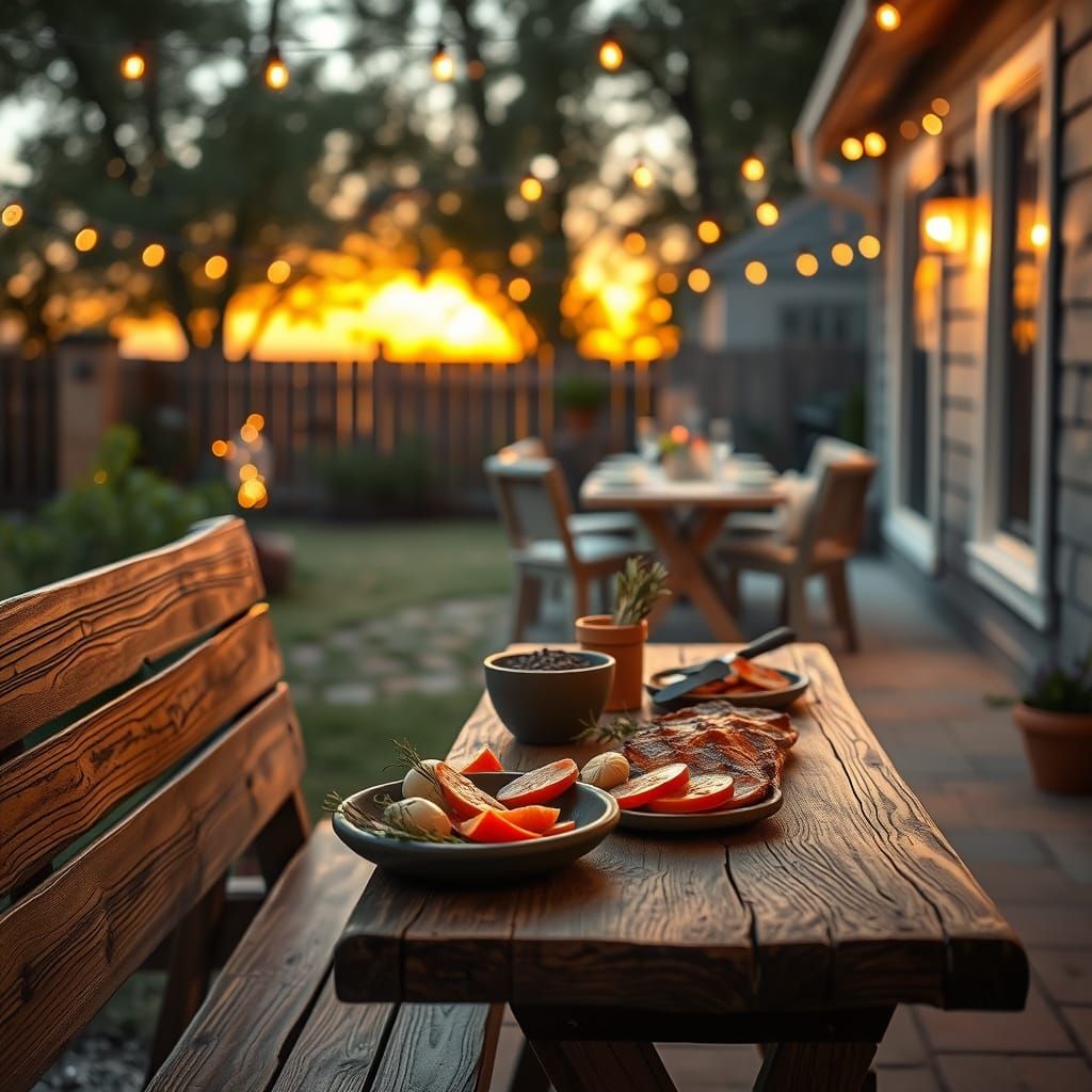 Cozy Backyard Picnic with Snacks at Sunset