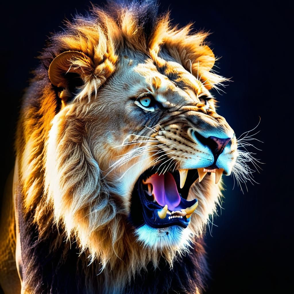 Kirlian Photography of a Roaring Lion on Savanna