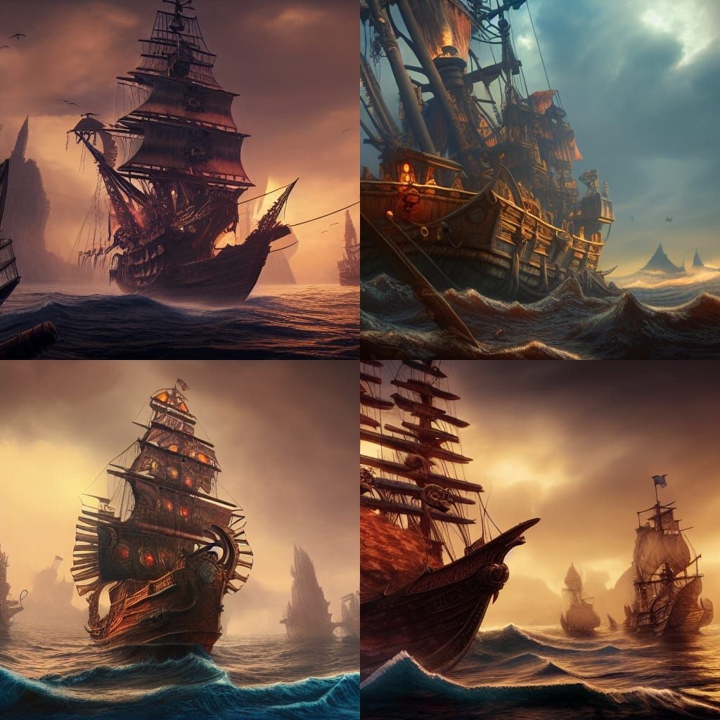 Detailed Pirate Ship Matte Painting in 8k