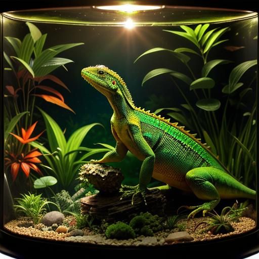 Lizard Basking in Detailed 3D Terrarium
