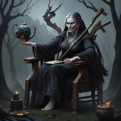 Baba Yaga: Slavic Folklore Witch in Dark Fantasy Style