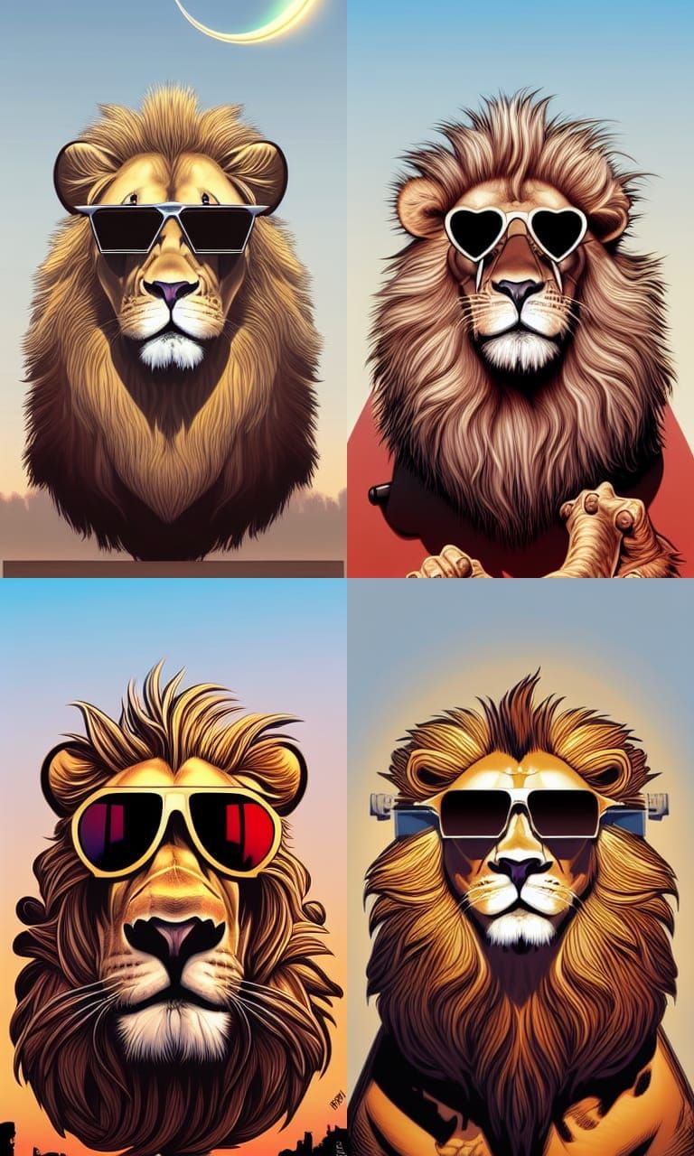 Cool Cartoon Lion with Sunglasses in Comic Style