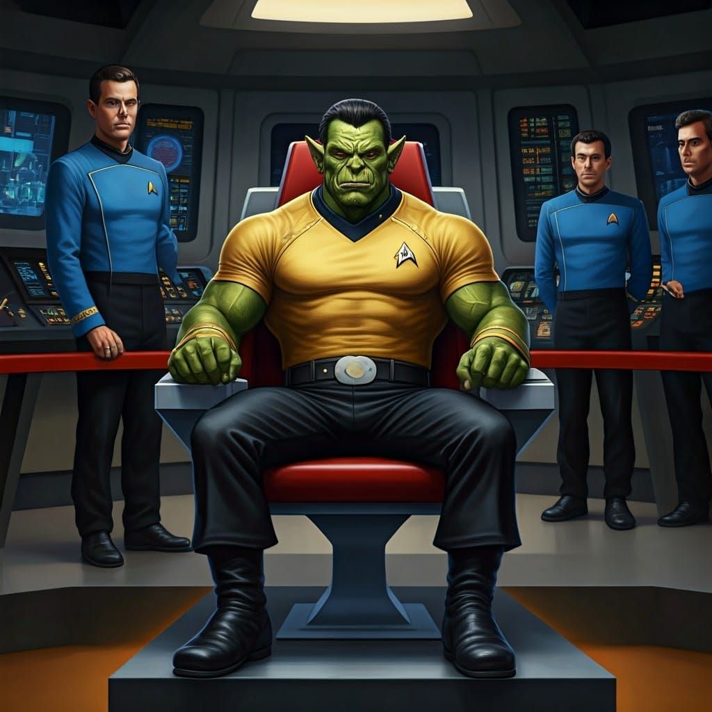 Orc in Starfleet Captain's Chair on the Enterprise Bridge
