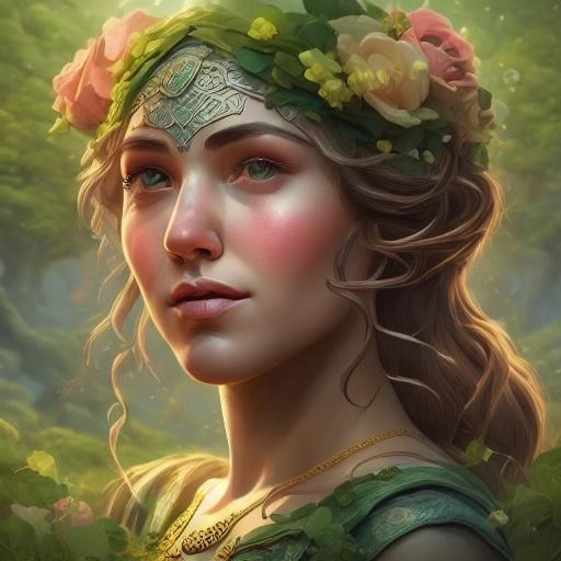 Celtic Woman in Library, Detailed Character Portrait