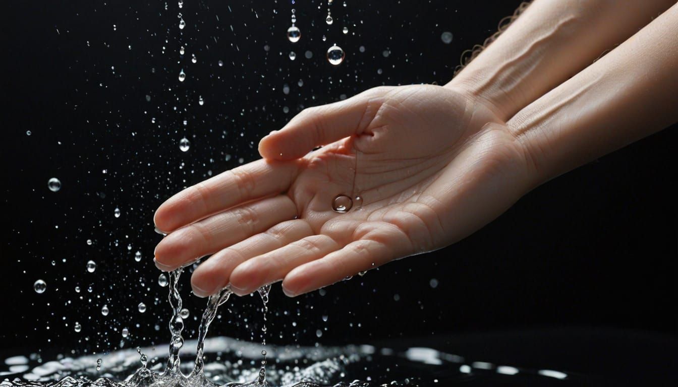 Delicate Water Droplet Hand Reaches Out