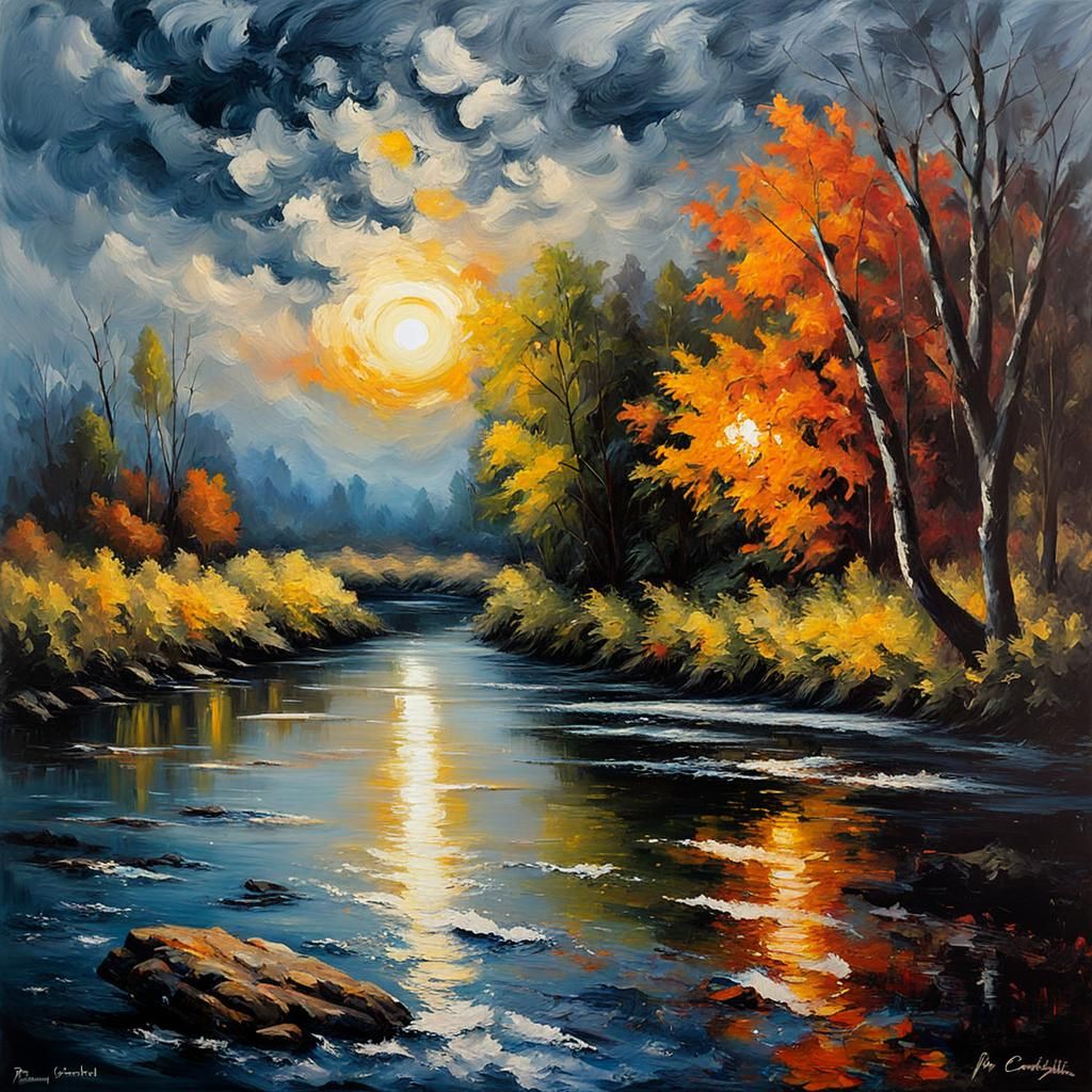 Haunted River Impasto Painting with Palette Knife