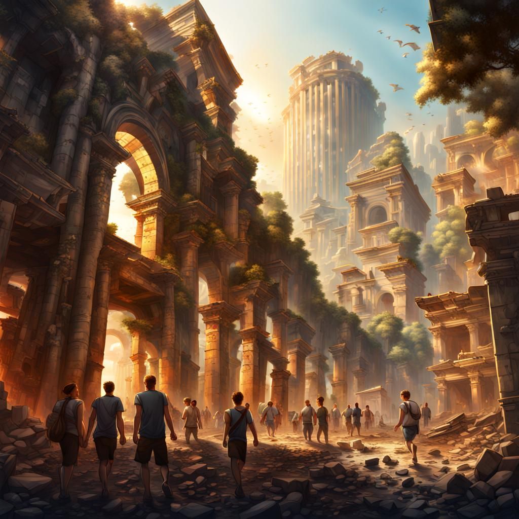 Modern City Embraces Ancient Ruin in Digital Art