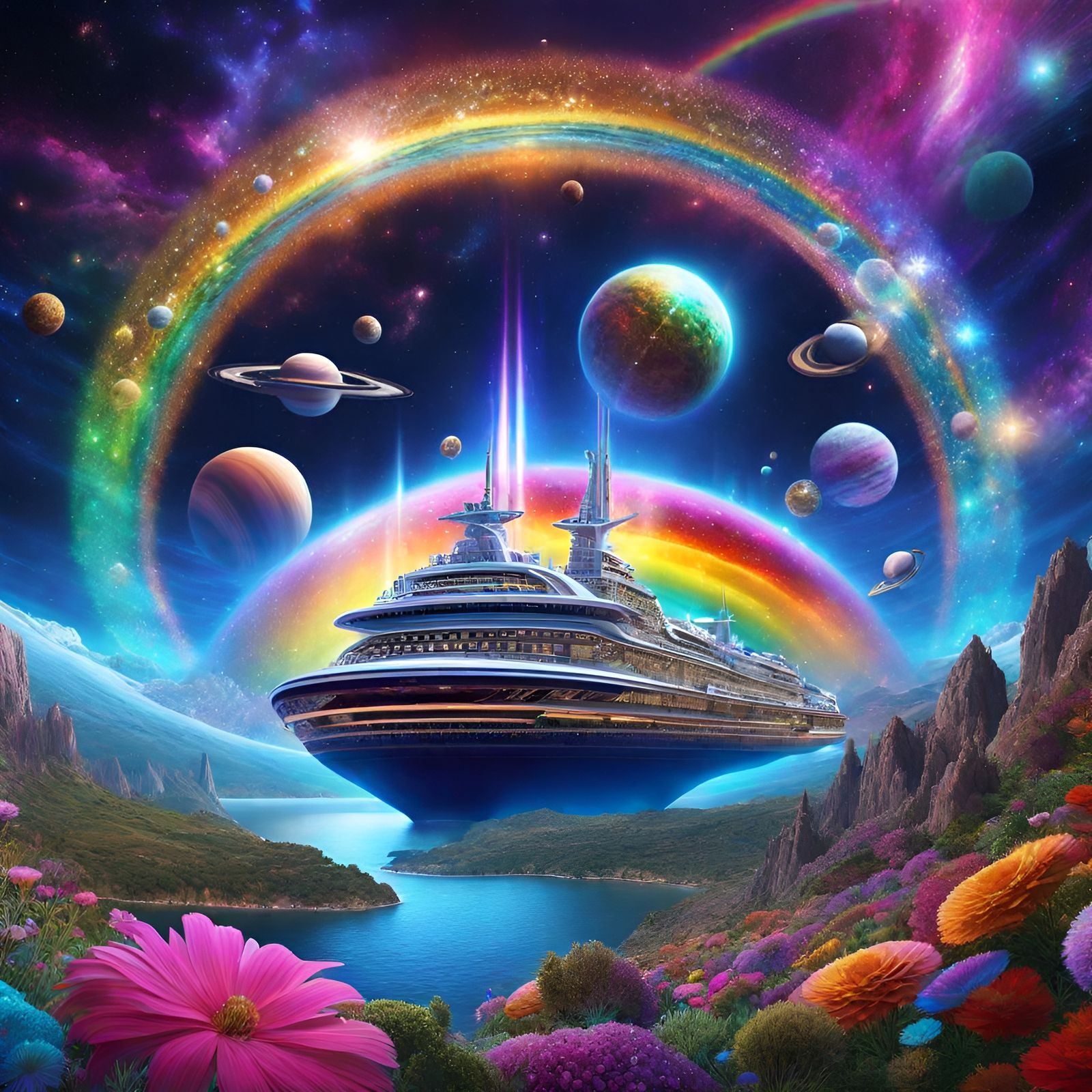 Cosmic ocean Cruise ship Twinkling stars Cosmos outer space Vacation  outer space wonderland Dmt land psychedelics machi...