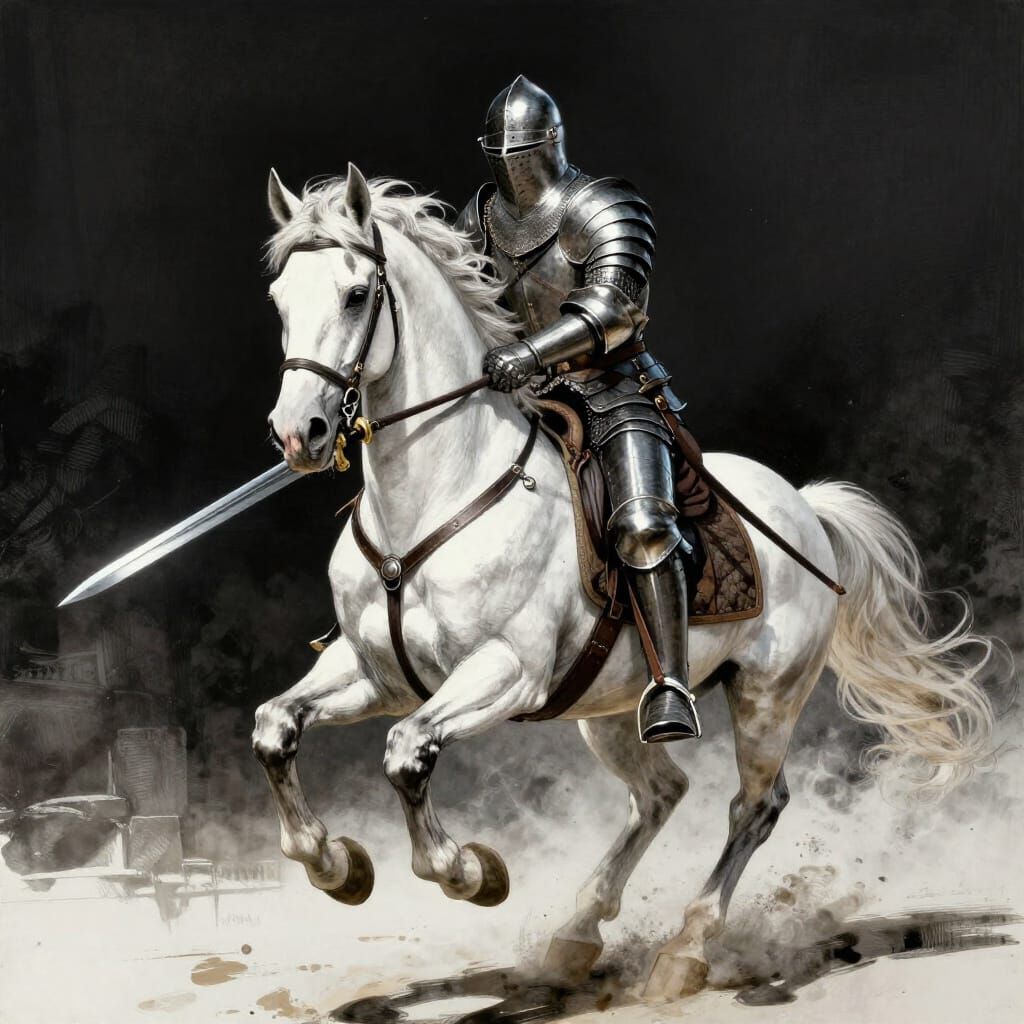 Knight Charging on Horseback in Dramatic Light