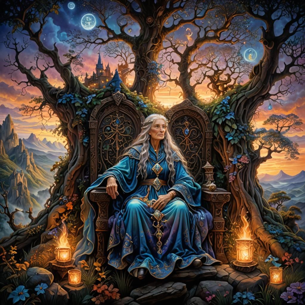 Enchanted Sorceress in Twilight: Whimsical Fantasy Art