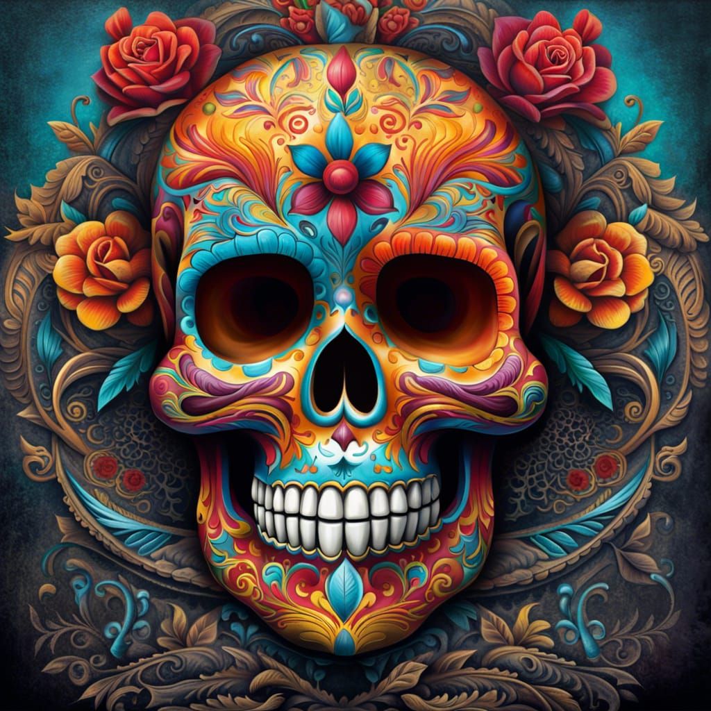 Day of the Dead Skull in Hyperdetailed Street Art