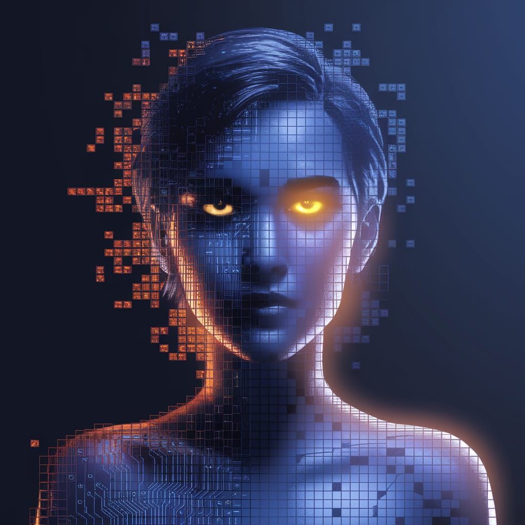 Futuristic Glitch Art Portrait of a Woman