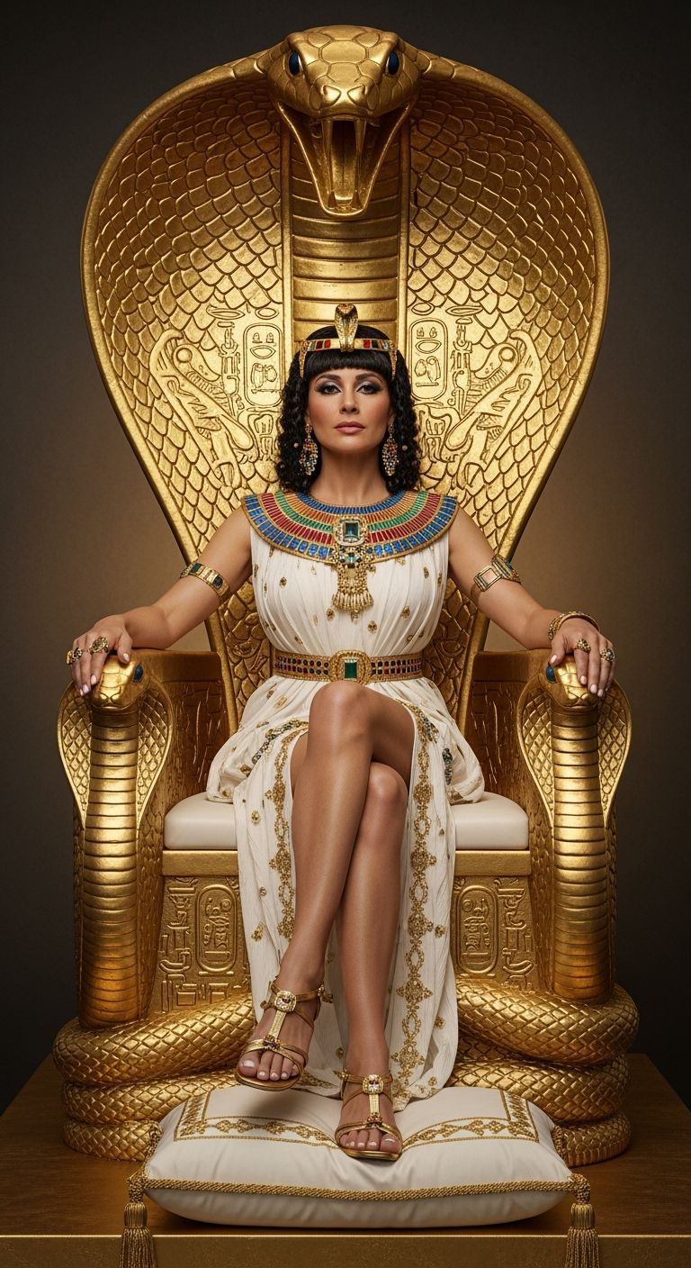 Majestic Egyptian Queen on Ornate Golden Cobra Throne