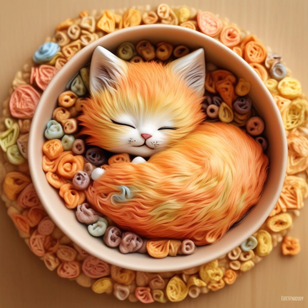 Kitten Naptime: Hyperdetailed Cereal Bowl Kitten