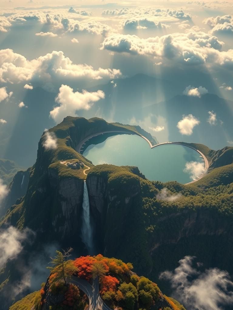 Heart Reservoir Atop Majestic Chinese Mountain