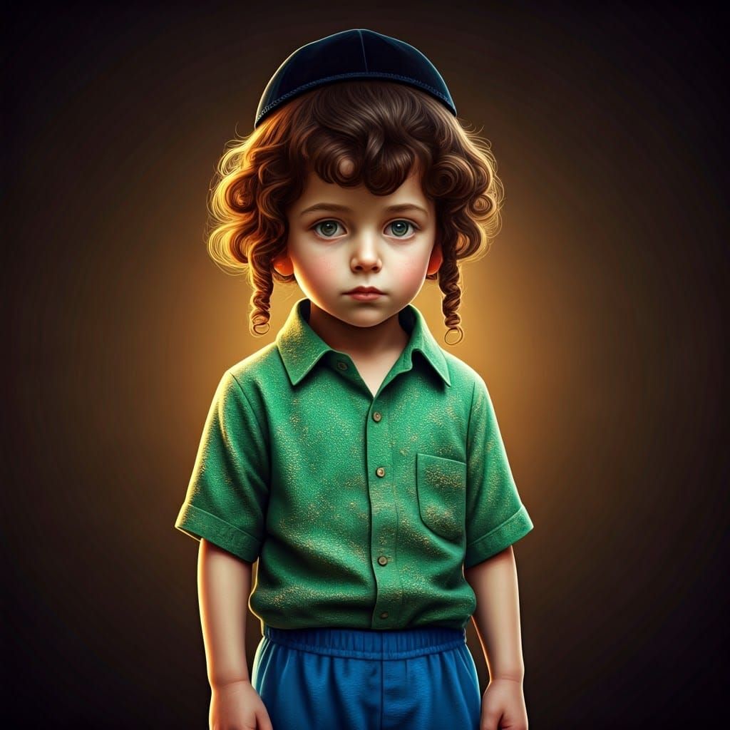 Young Hasidic Boy in Surreal Digital Art Style