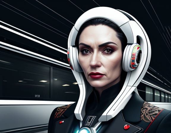 Ethereal Train Traveler in Vibrant Nighttime Pop Art