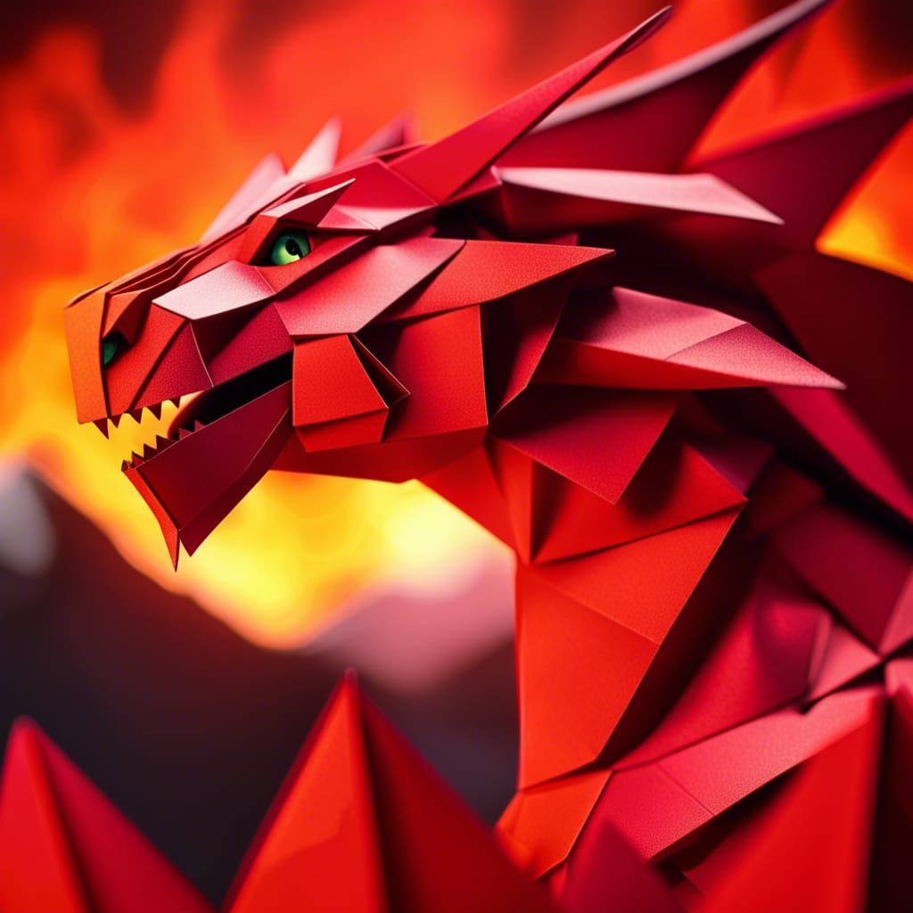 Fiery Drogon Portrait in Geometric Origami Papercraft